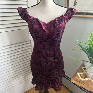 City Studio Dress Womens XL Burgindy Velvet Burnout Mini Whimsigoth Holiday